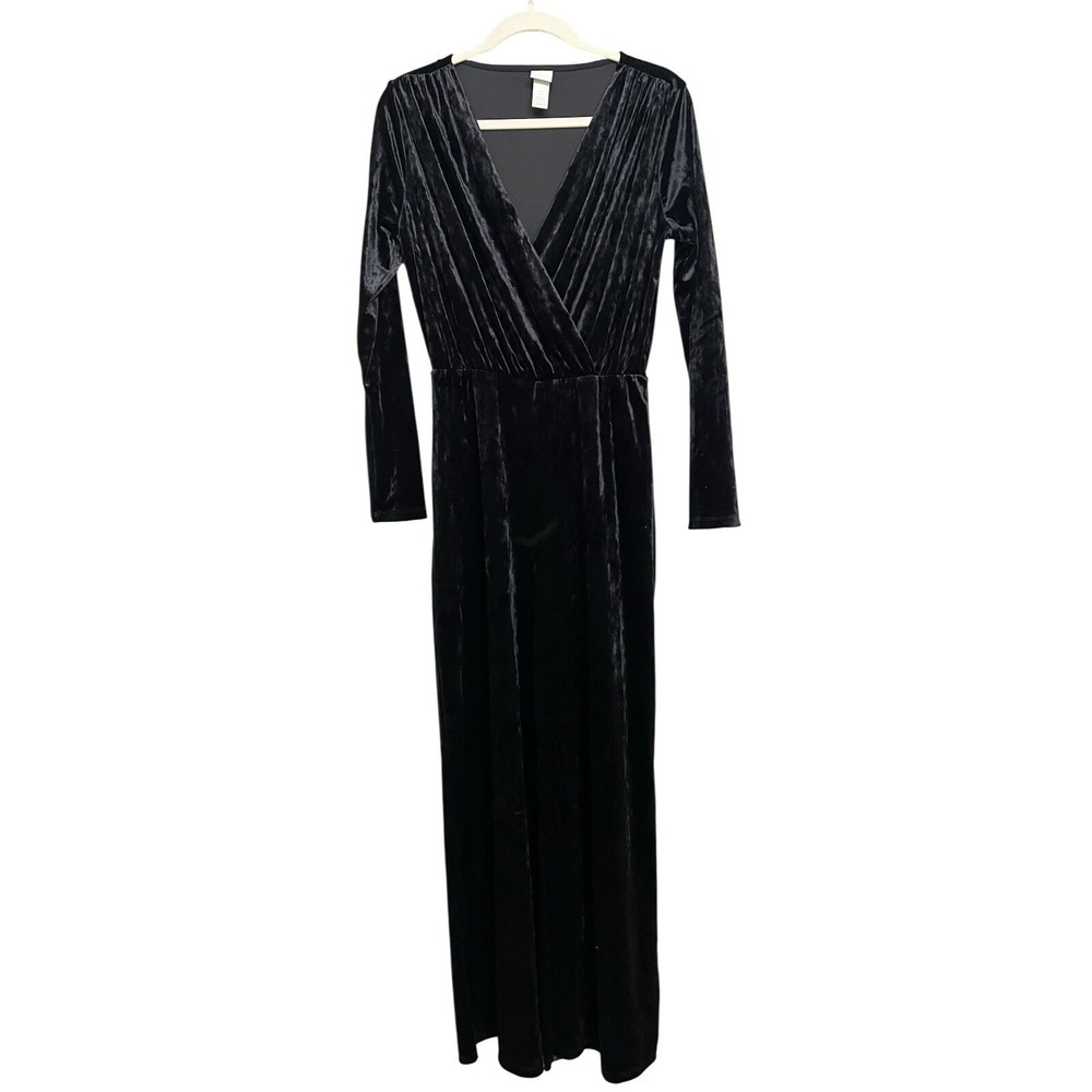 H&M Womens Velvet Jumpsuit Size M Black Long Sleeve Holiday Festive Cocktail